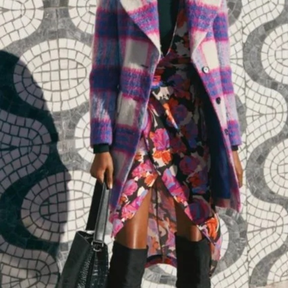 HALOGEN Brushed Wool Plaid Coat US Size S - Picture 4 of 12